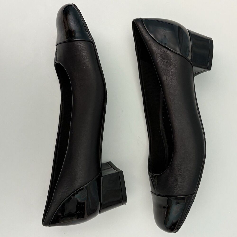 Trotters Shoes Womens 8N Daisy Black Leather Slip On Block Heels Pump Officecorp - Picture 4 of 7